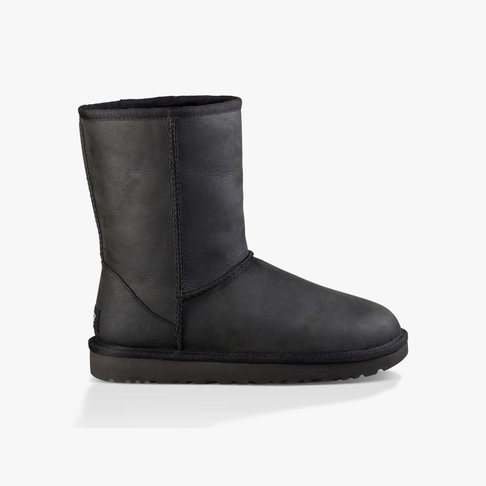 Bottes Classic UGG Classic Short Cuir Femme Noir Soldes 400MVIJO